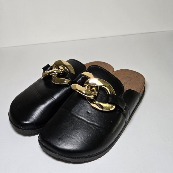 Elegant Black Mules with Gold Chain Accent Size 6 - Picture 11 of 11